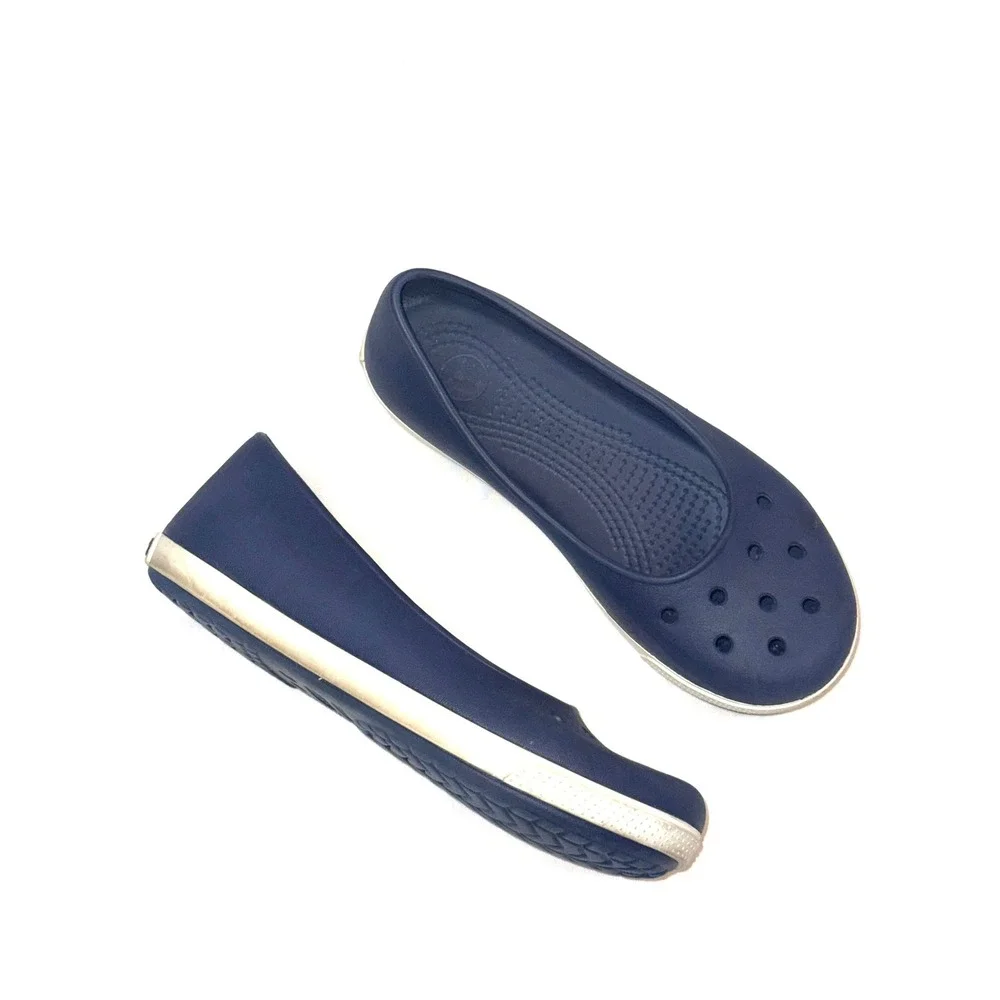 CROCS Airy Womens 7 Navy Blue White Slip On Waterproof Ballet Flats Bin 1